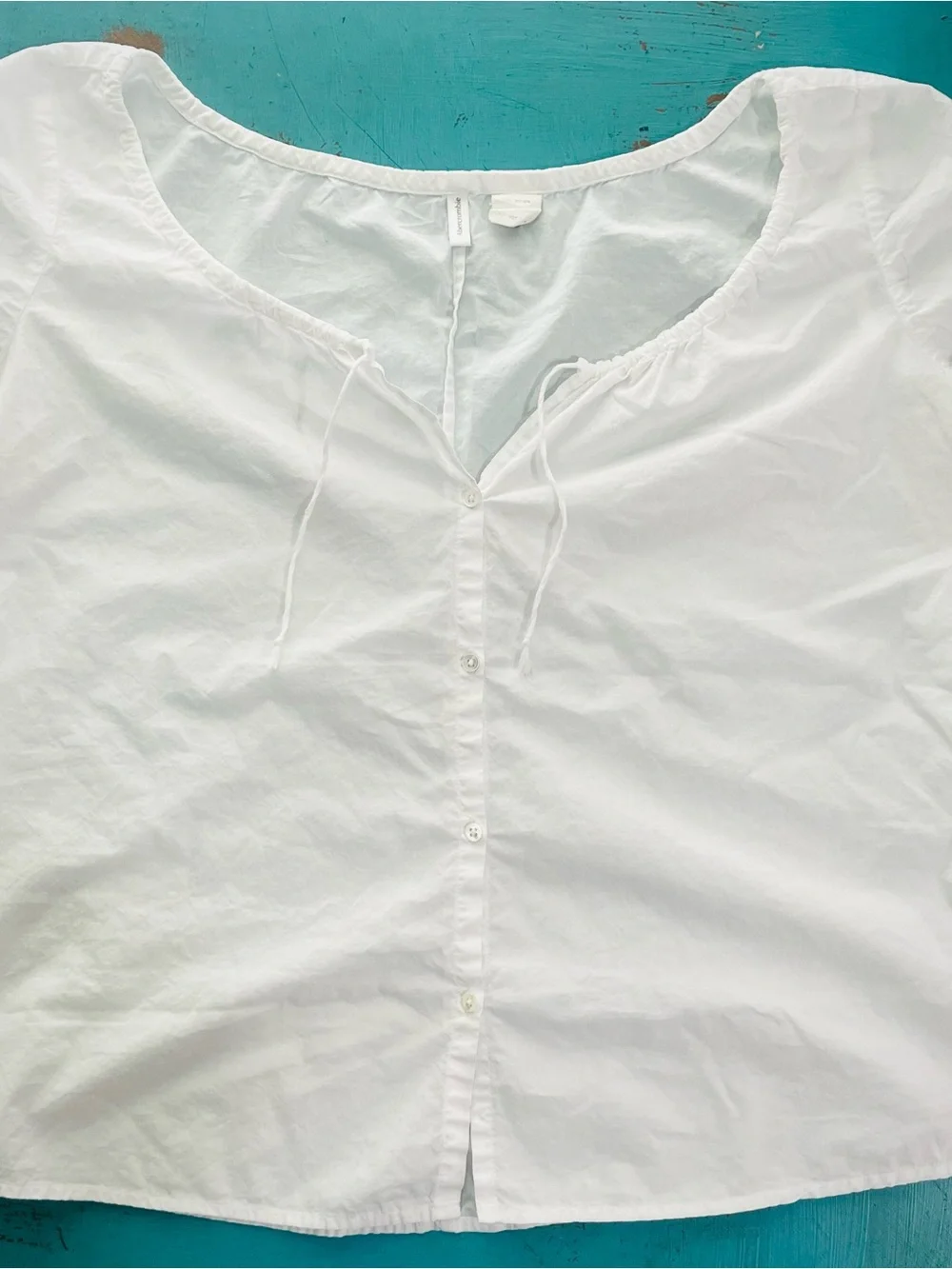 Abercrombie & Fitch White Button-Front Cotton Cap-Sleeve Blouse